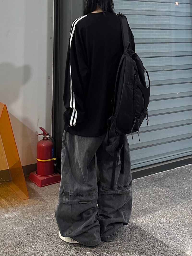 washed flap wide pants