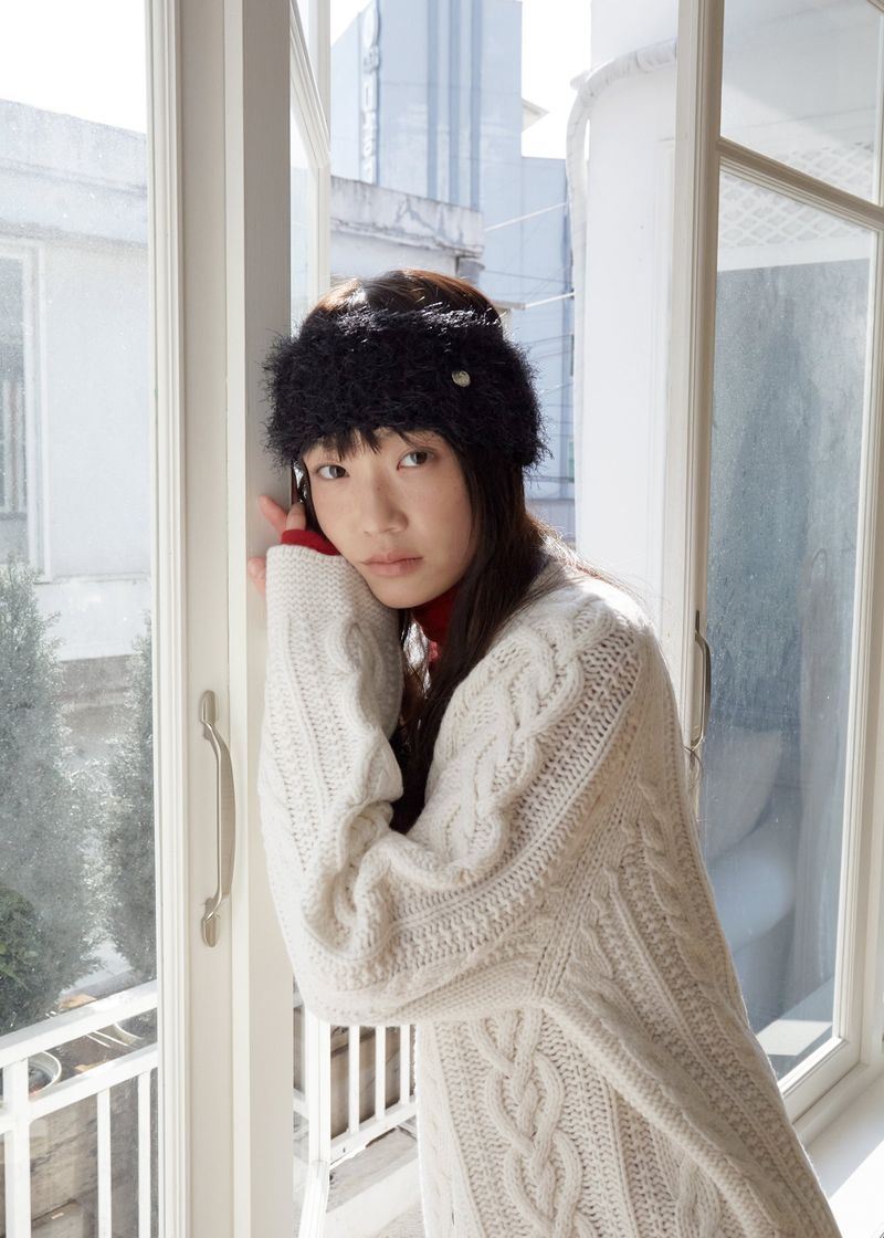 Hairy Knit Hairband - Black