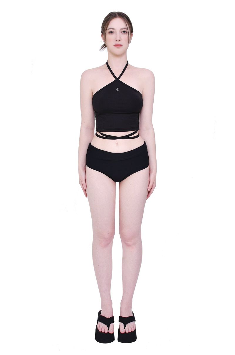2-way halter span crop sleeveless top (black)
