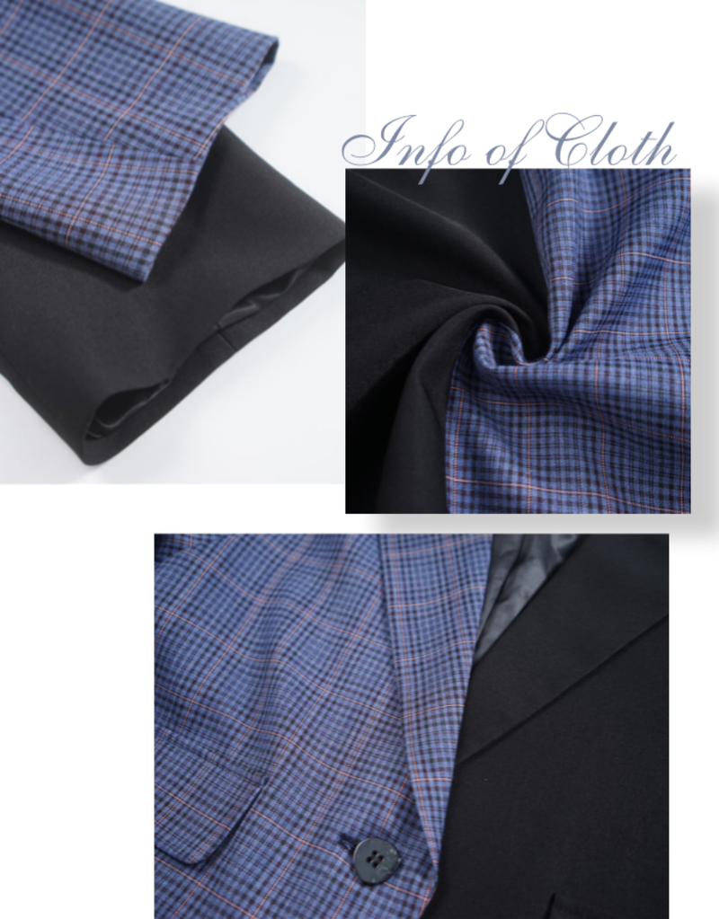 Blue check pattern unbalanced tailored short jacket