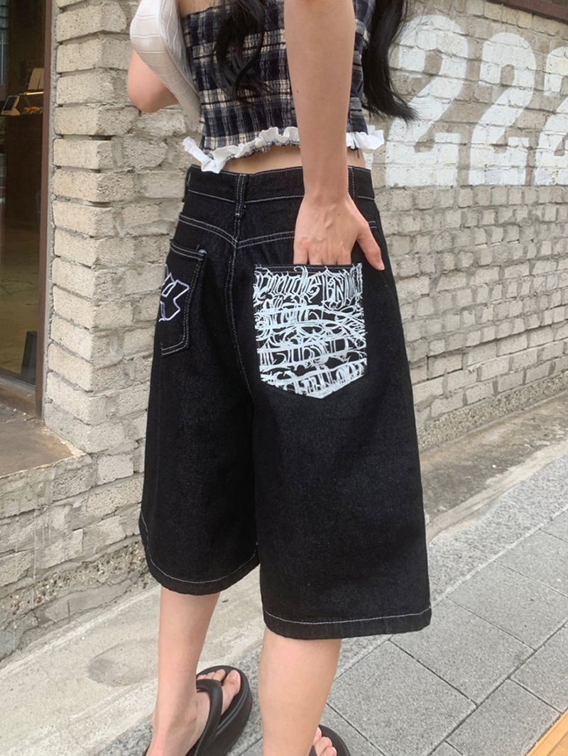  [🖤MD PICK] Backline Back Point Bermuda Denim Pants (Black)