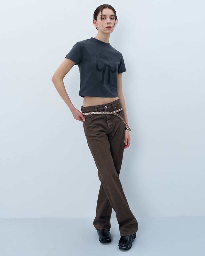 NEVER BREAK CROP TSHIRT-CHARCOAL