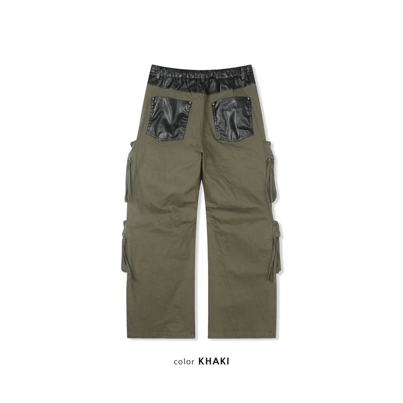 Signature leather cargo pants(Khaki)