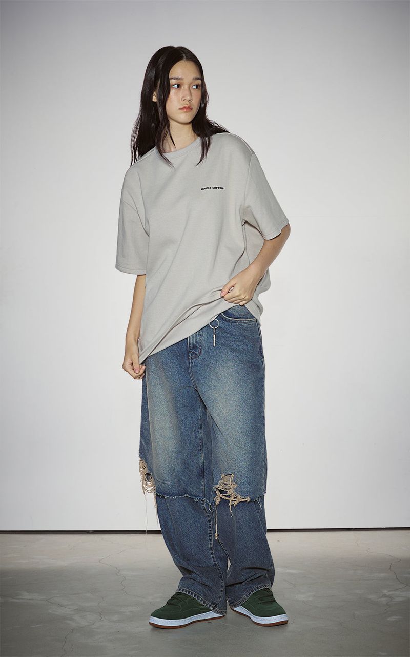 LAYERED DAMAGE DENIM_BEIGE INDIGO