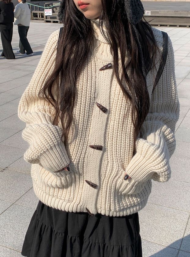 Rucker High Neck Duffle Button Knit Cardigan