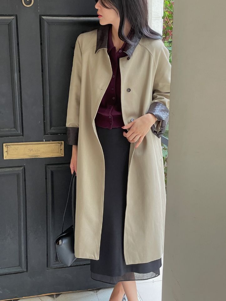 Ebel Weaving Collar Long Trench Coat