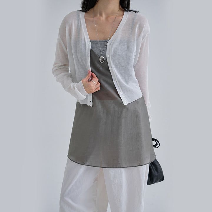 [Polia] Sheer V-neck Long Sleeve Cardigan - 8color