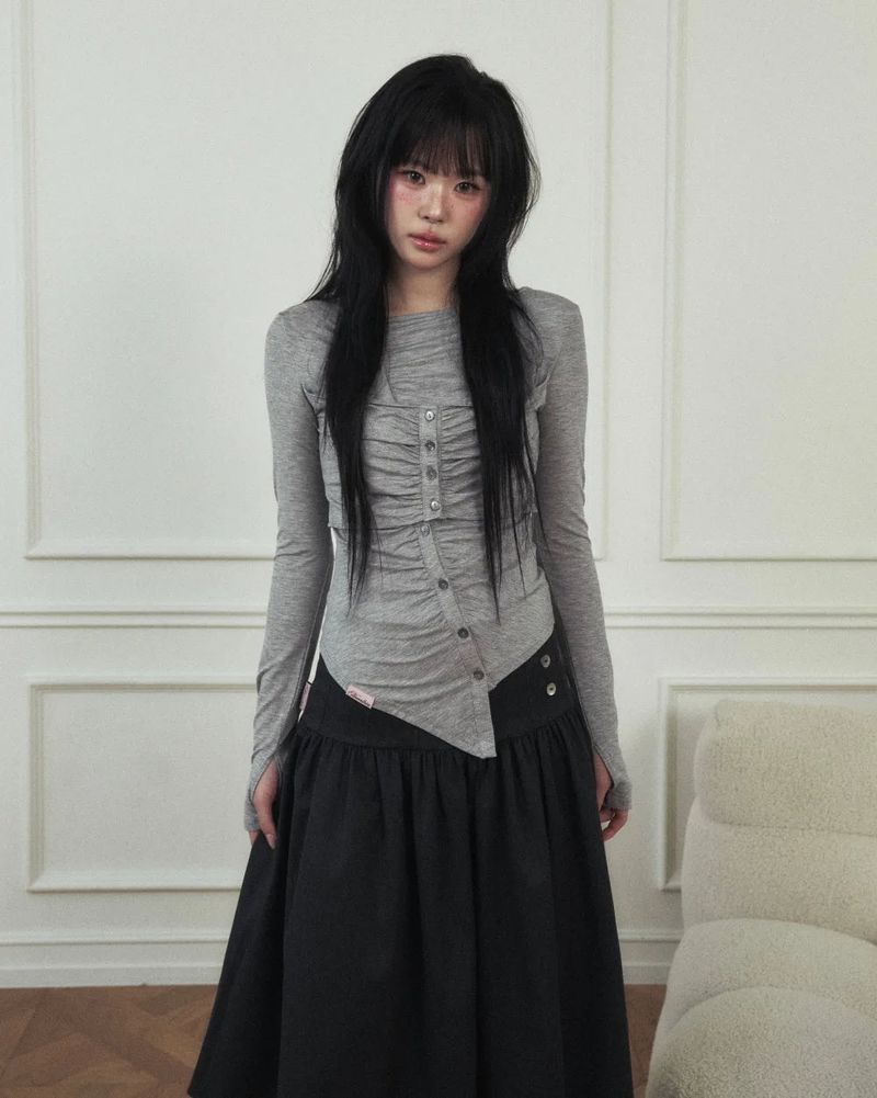 Jelly Button Asymmetric Ruched Top