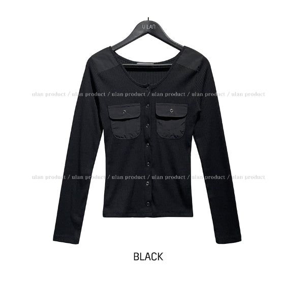 Luchi color matching pocket ribbed cardigan