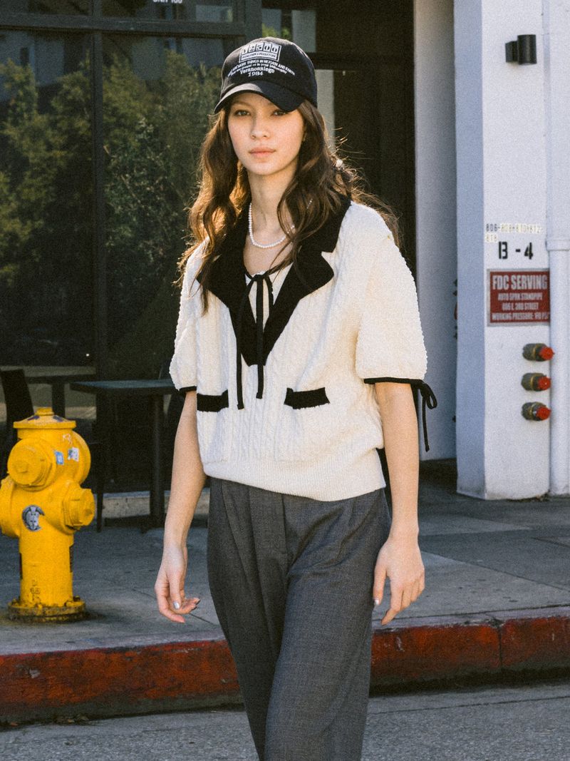 Double collar Cable Knit Vest