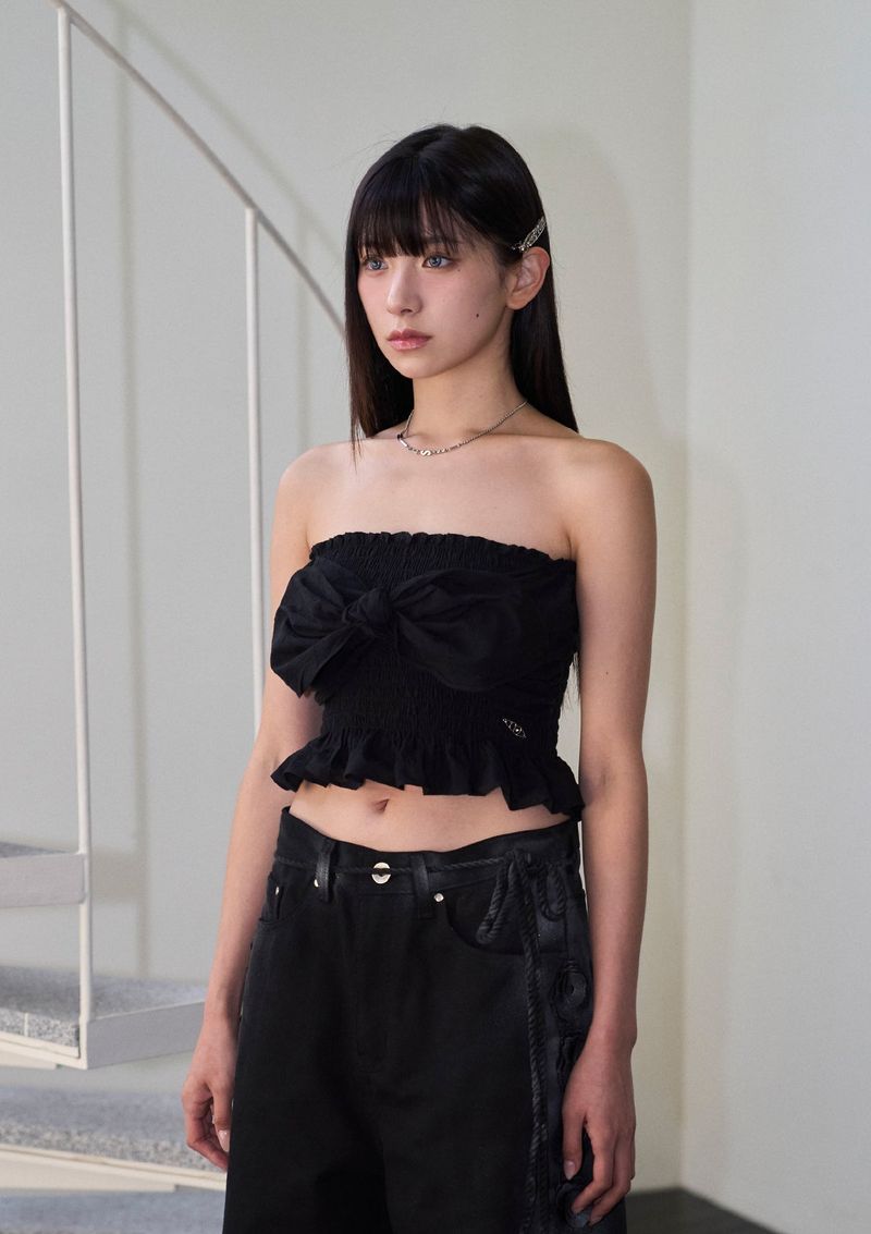 bow tube top - black