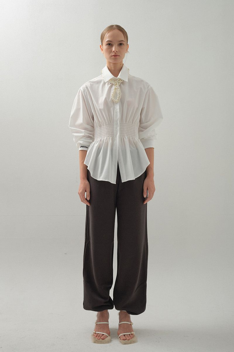 Curve Waist Stretch Shirt_White