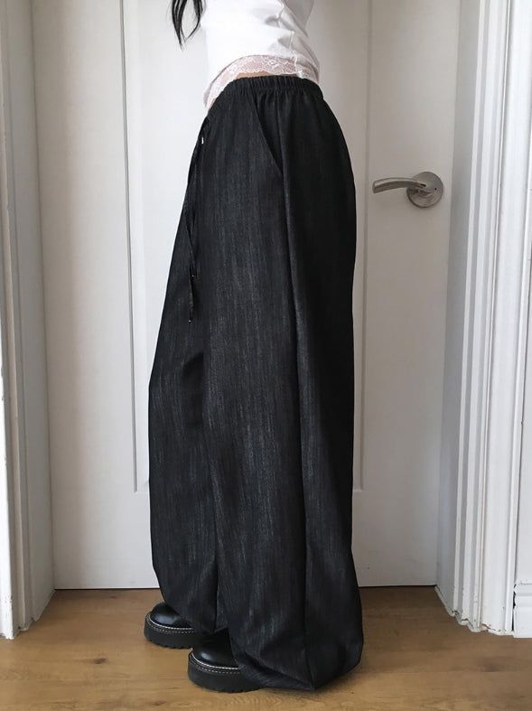 Appe Nonfade Banding Raw Wide Denim Pants