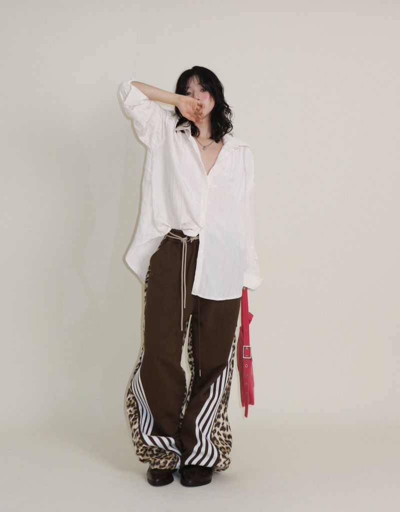 Leopard leopard print diagonal coloring track jogger pants