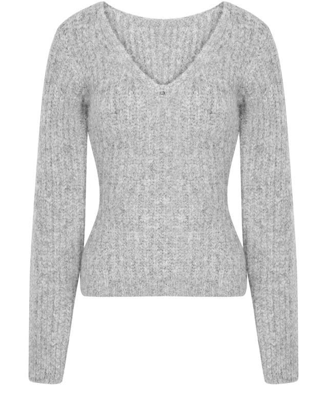 Alpaca Deep V-Neck Balloon Knit T