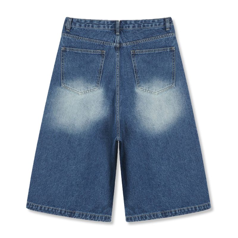 basic washing bermuda denim pants (deep blue)