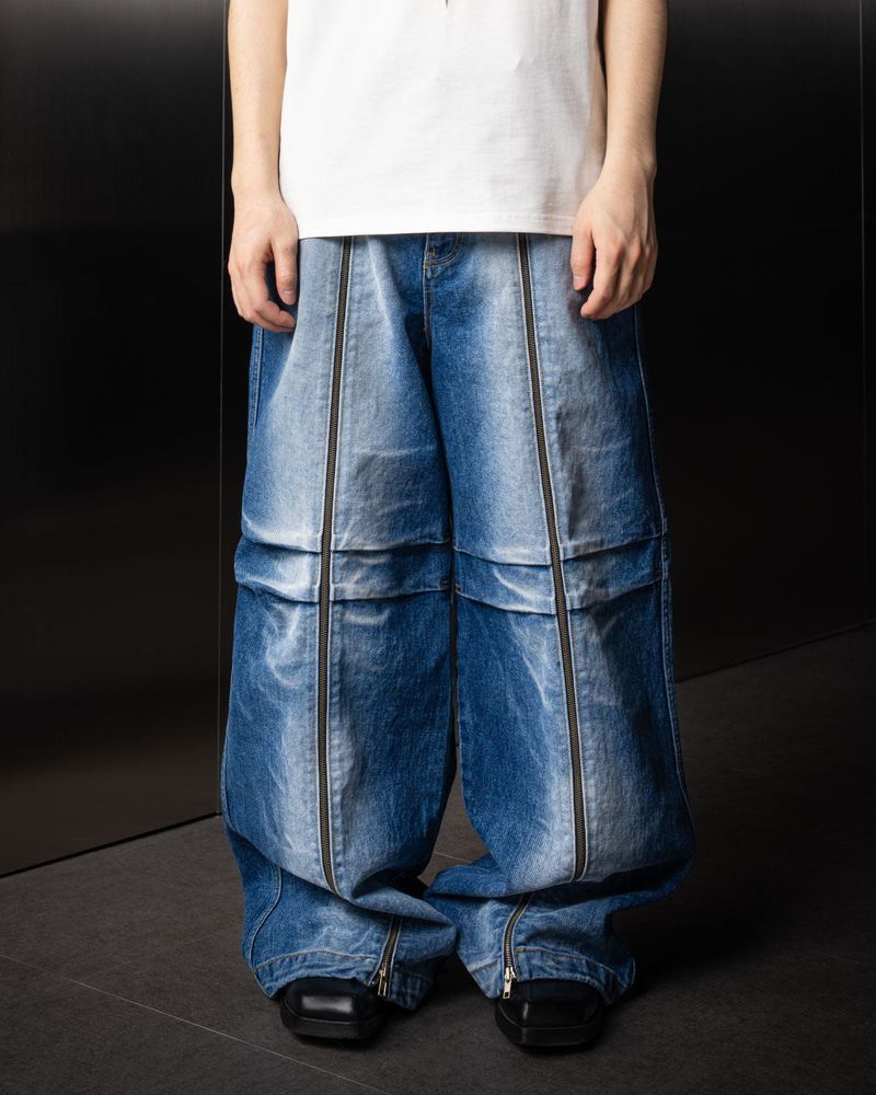 Long Zipper Denim Pants (Blue)