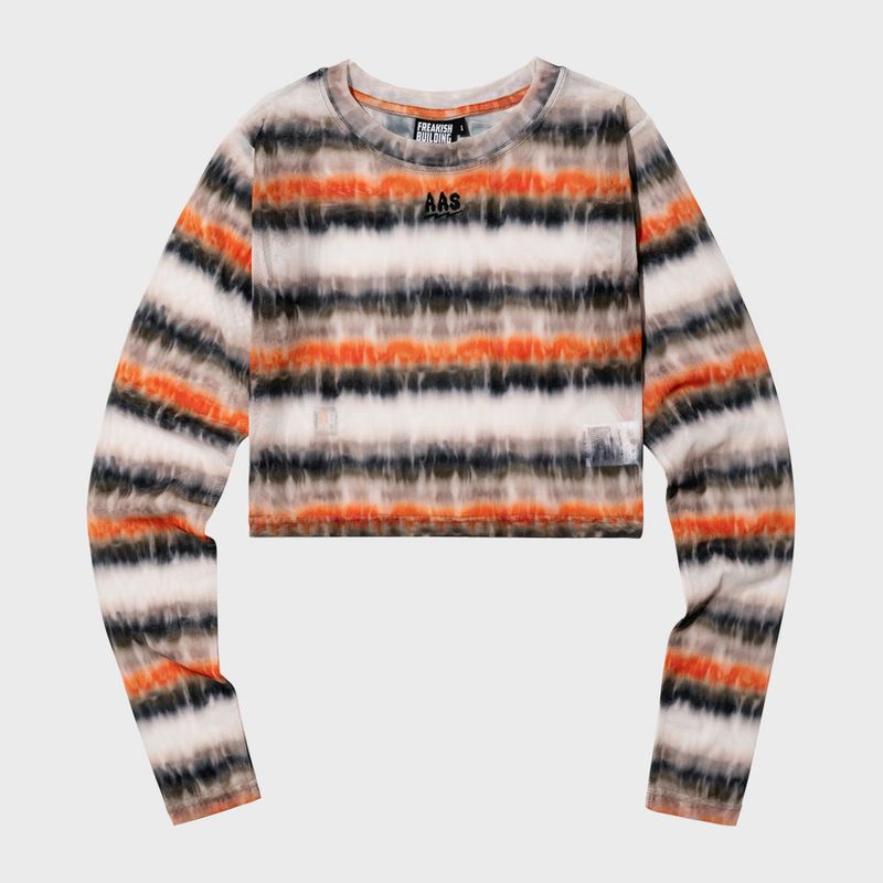 freakishbuilding(フリーキッシュビルディング)の「TINGE 1424 MESH CROP TOP (ORANGE)(Tops)」
