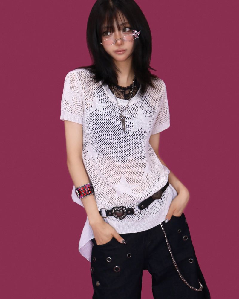 shot eyelet chain wide pants