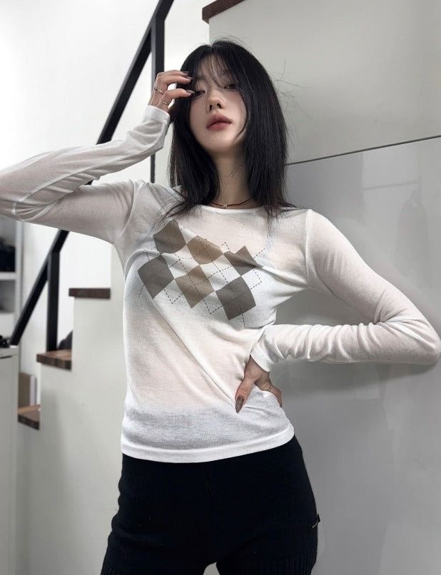 EEUN（イウン）の「Argyle See-Through Long Sleeve T-Shirt（Tops）」