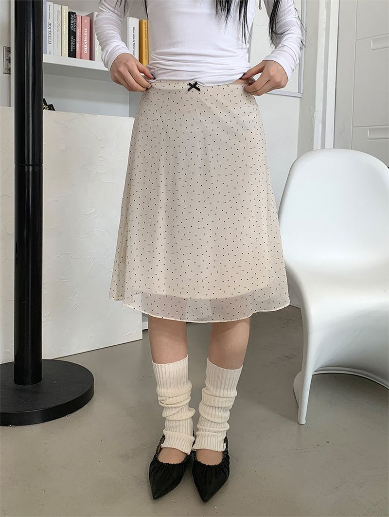 DOT MIDI CHIFFON SKIRT (2C)