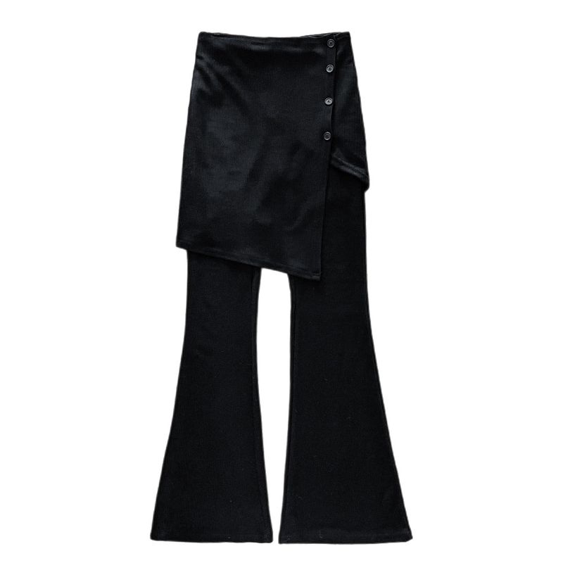 Sway Unbalanced Wrap Button Ribbed Bootcut Pants