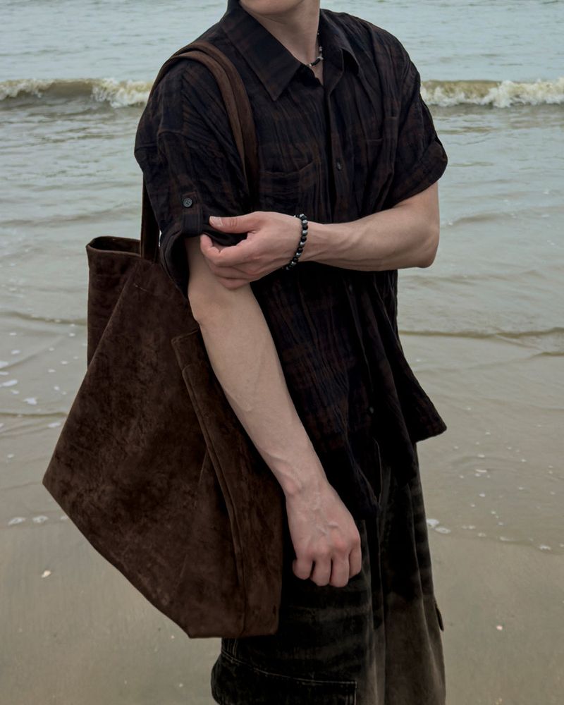 Embossed Texture Check Roll-Up Shirt