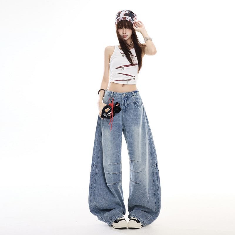 La mode MAQI（ラ モード マキ）の「ヴィンテージ スラブ カーブド ワイドレッグ デニム パンツ（パンツ）」