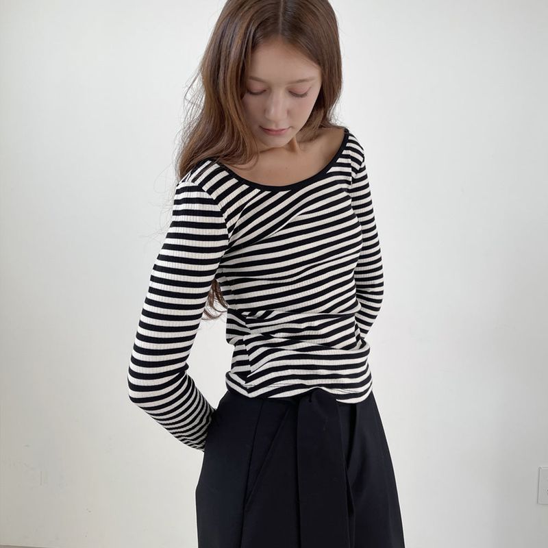 Stripe Scoop Neck T/Shits_Black