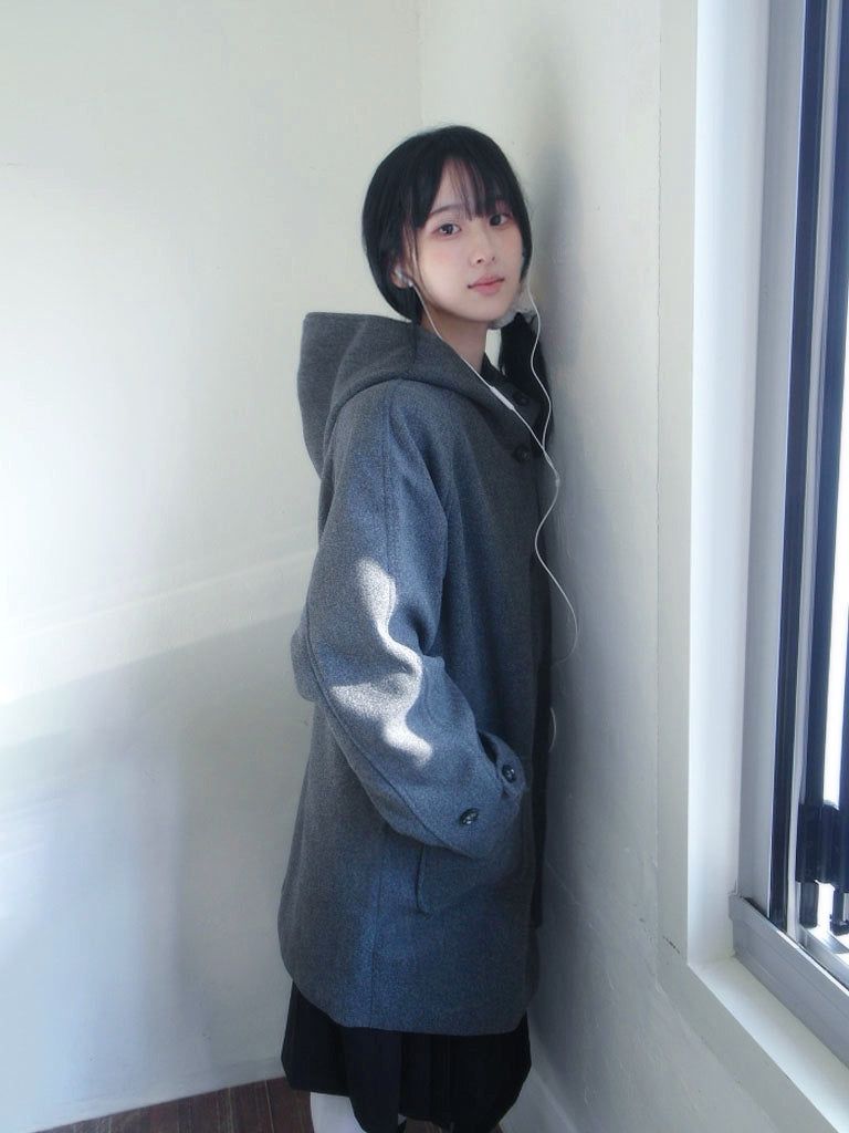 Half neck quilted wool half midi coat