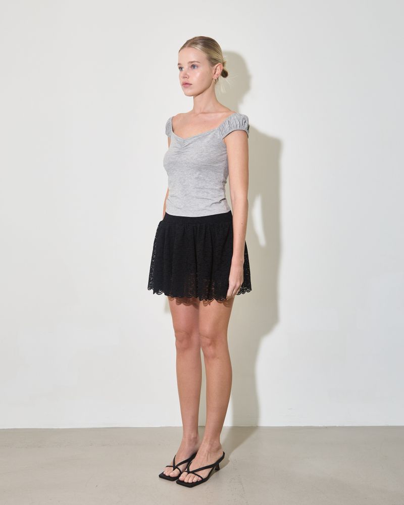 OFF SHOULDER SHIRRING TOP / MELANGE