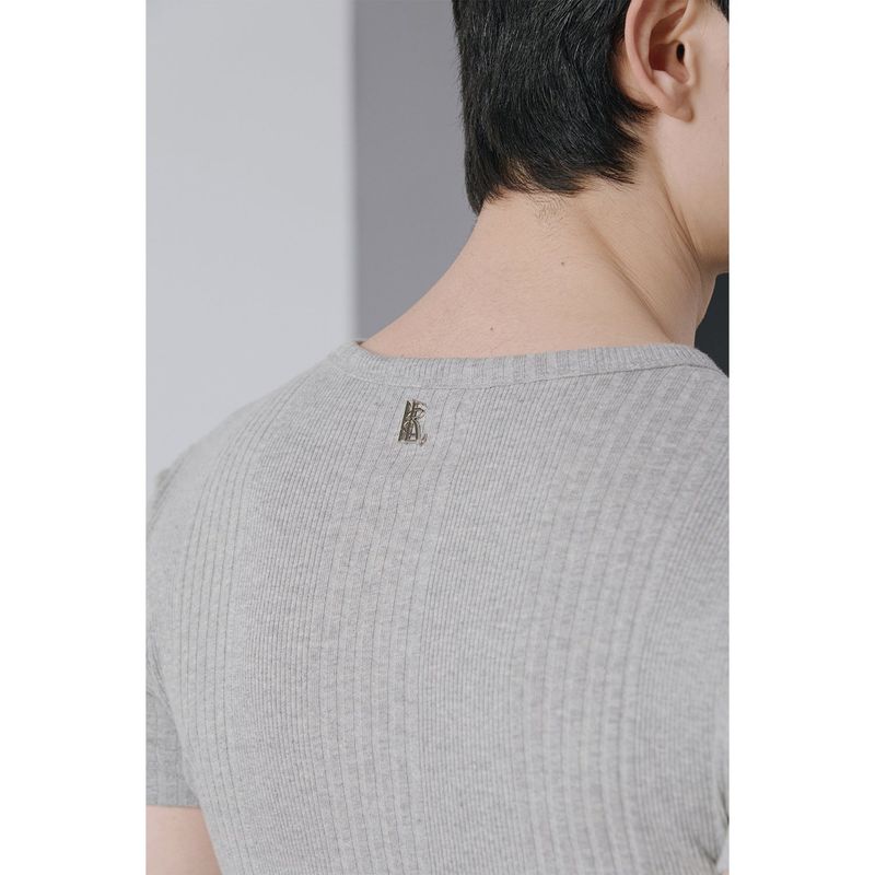 High ribbed henry neck half sleeves(Gray)
