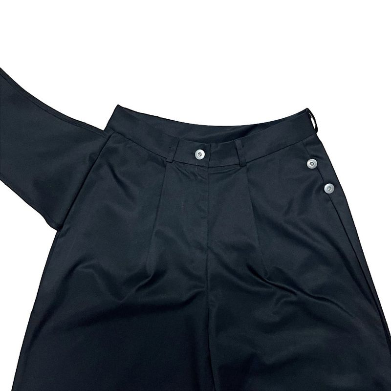 Close Pintuck Wrap Two Button High Waist Long Wide Pants