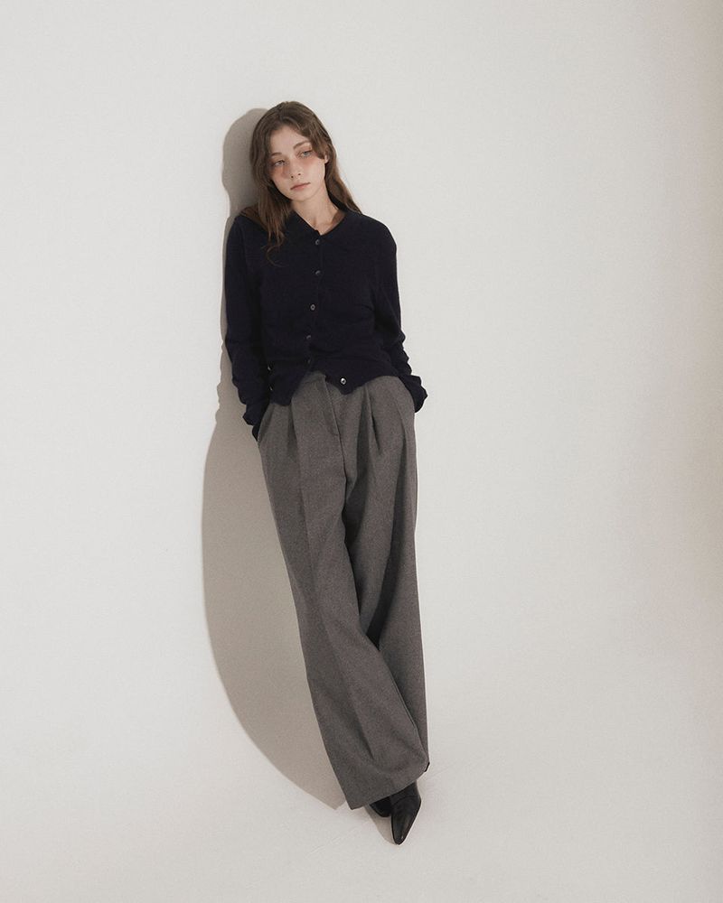 WOOL DOUBLE PLEATED SLACKS [GRAY]