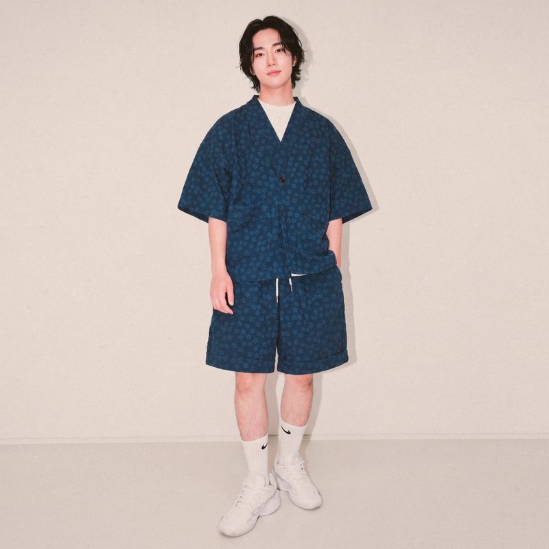 flower robe cardigan_blue