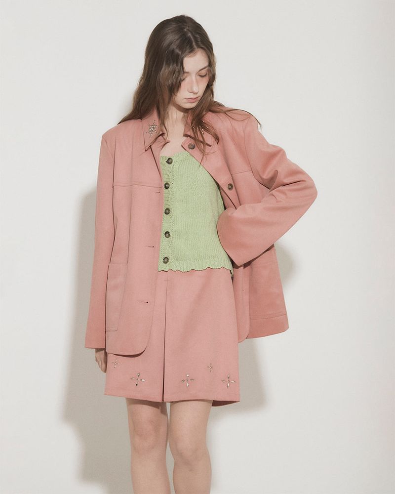 FAUX SUEDE STUDS JACKET [PINK]