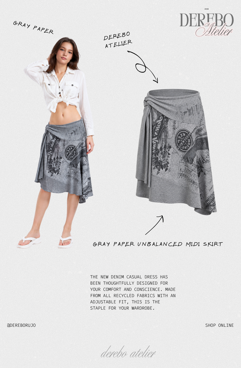Gray Paper Unbalanced Midi Skirt