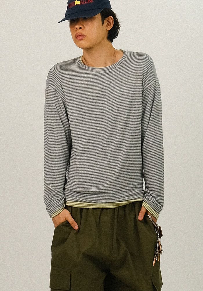 SEMIKAJI（セミカジ）の「DL ストライプ レイヤード クロップ ロングスリーブ T（トップス）」