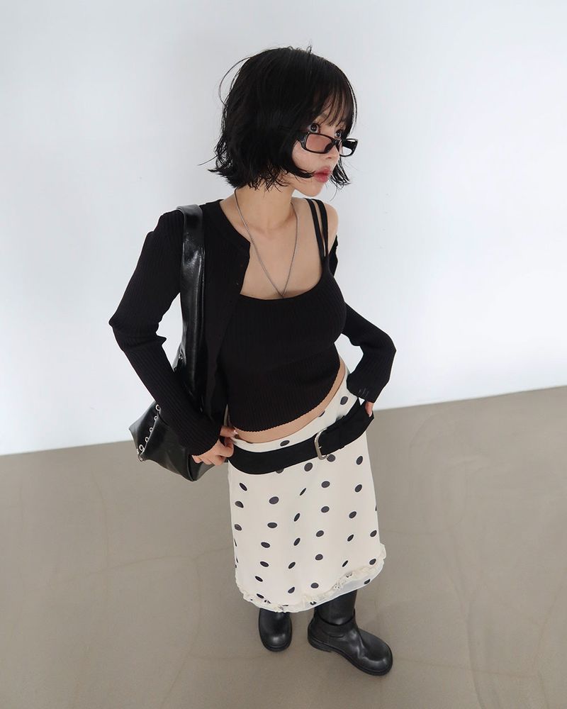 dot frill midi skirt
