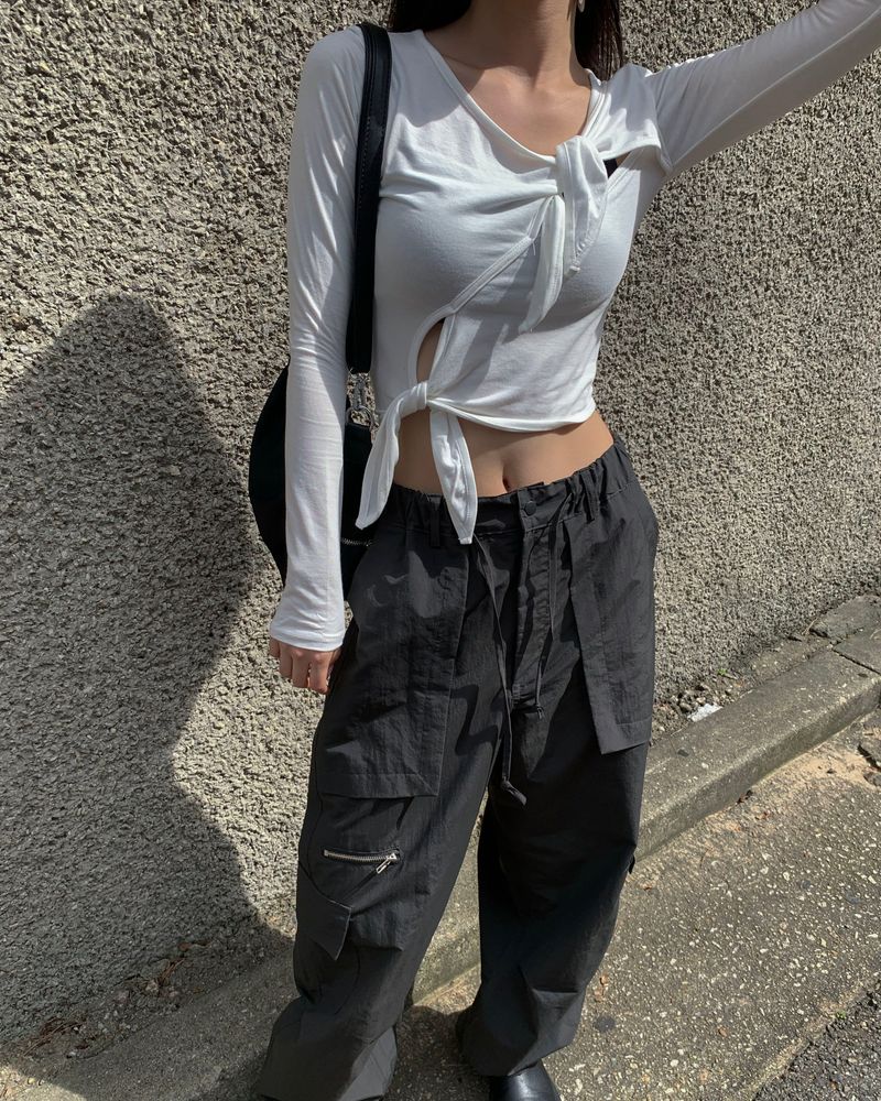 (Unisex) Zipper cargo wide pants