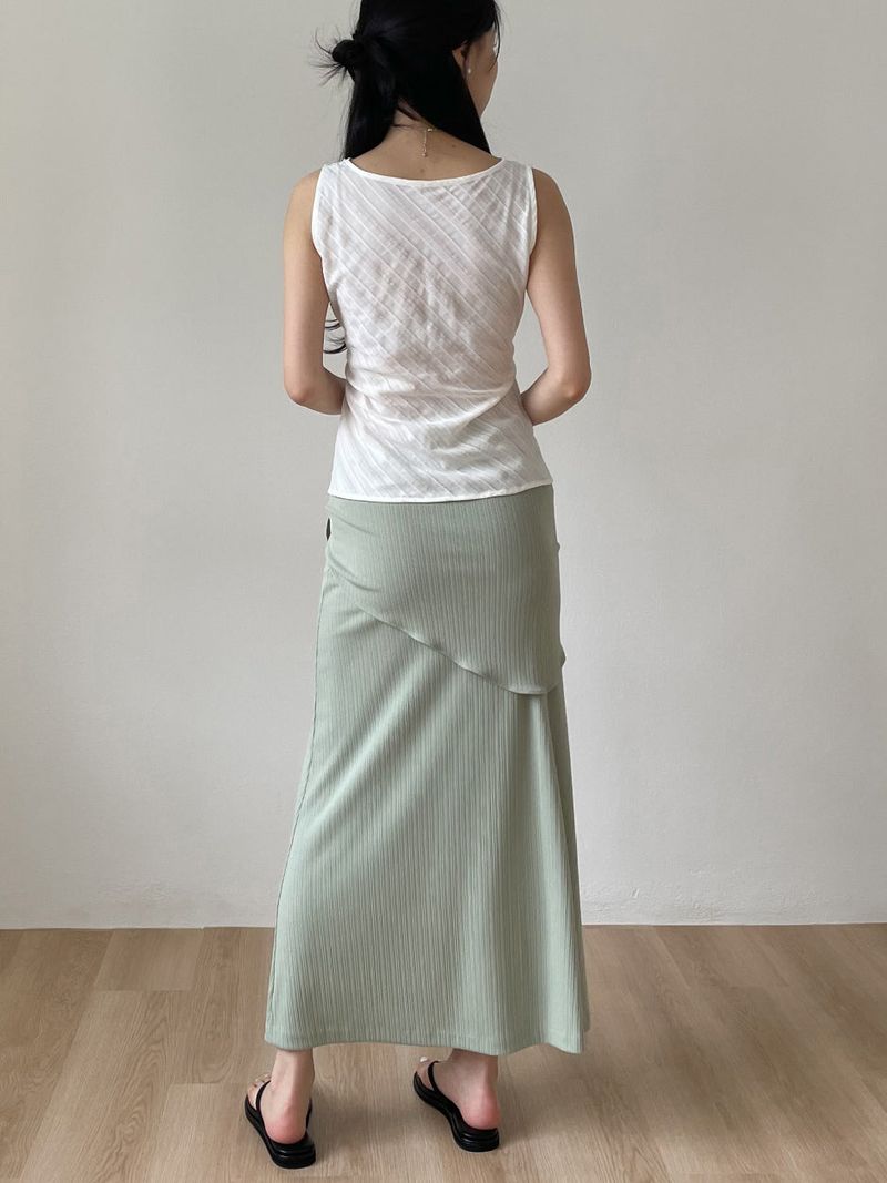 [Scarf SET] Pleated H-Line Long Skirt