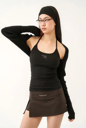 【即日発送】Jewel cross back tank top - black