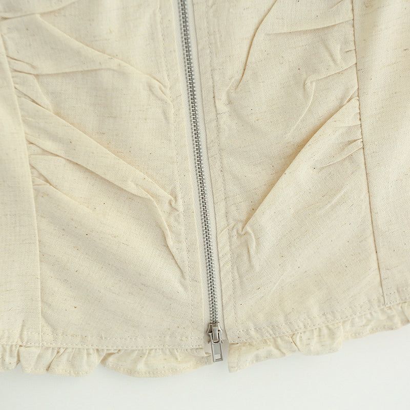 Frill shirring zipper corset top 231139667