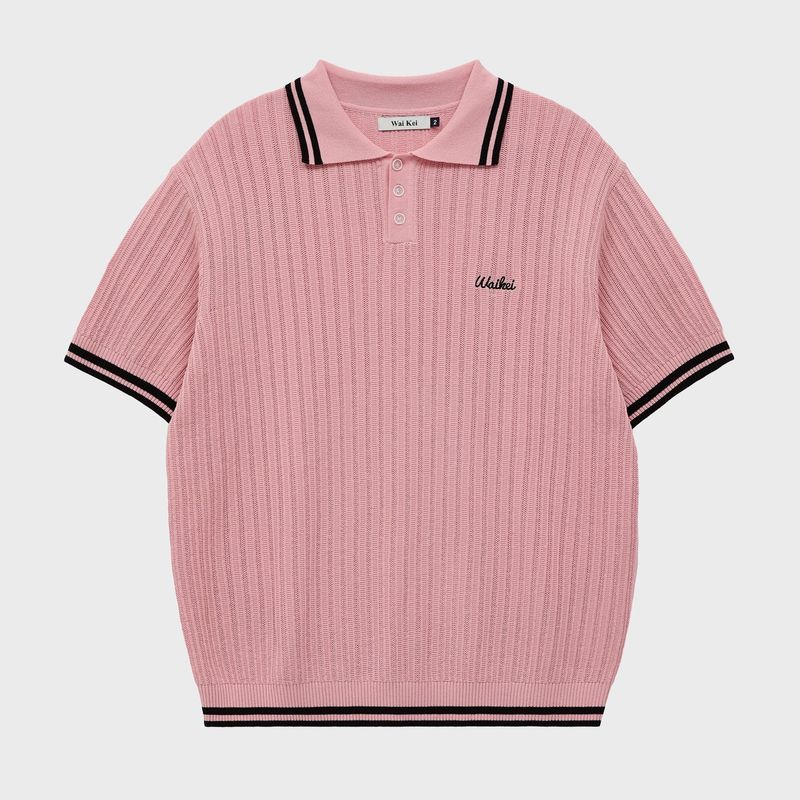 Line collar half sleeve knit