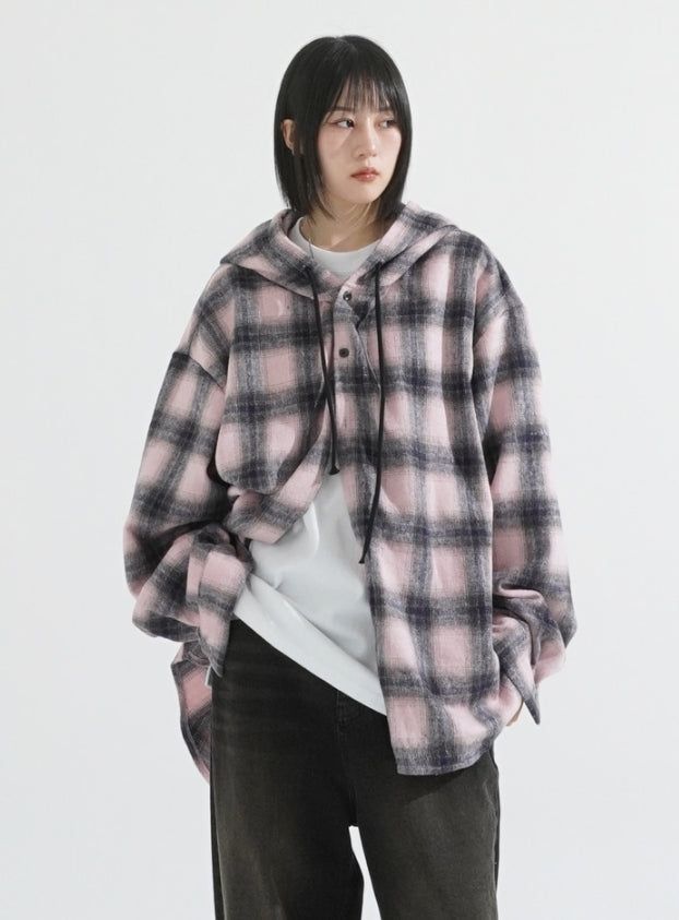 Big over hood check shirt