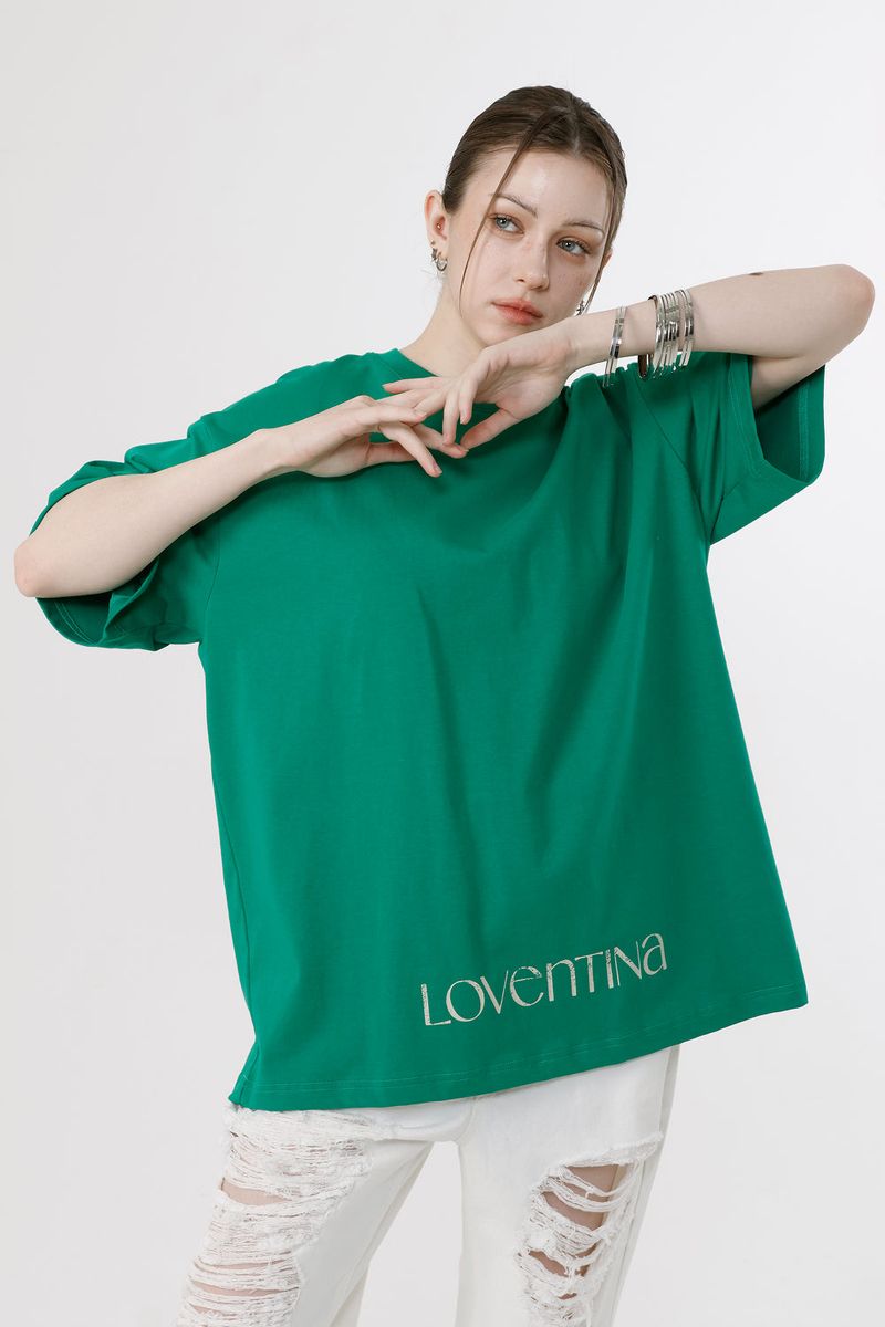 Loventina（ラヴェンティナ）の「MULTI PRINTING T-SHIRT LIZE_GREEN（Tops）」