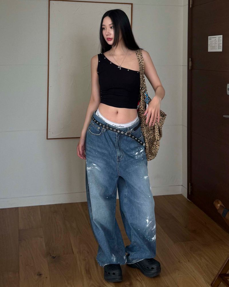 Painted denim pants
