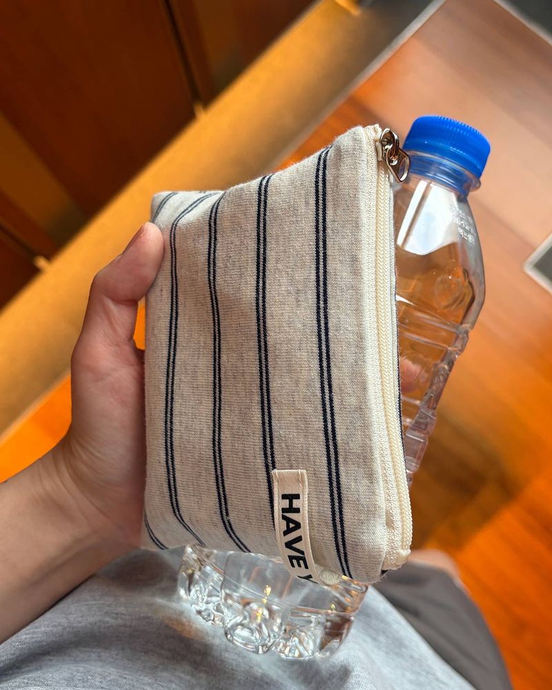 Twin stripe flat pouch - navy , S size
