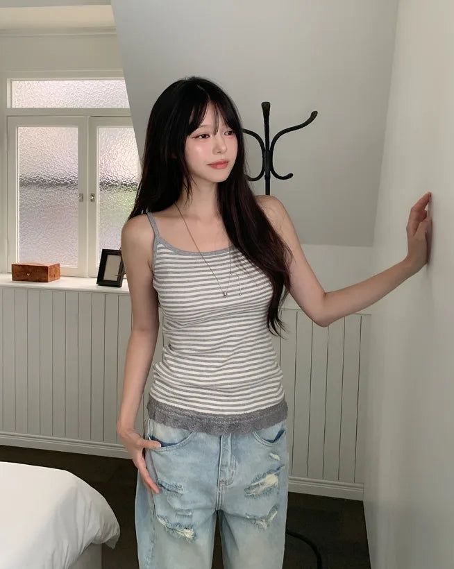 ULAN（ユレン）の「Mutin Striped Lace Long Sleeveless（Tops）」