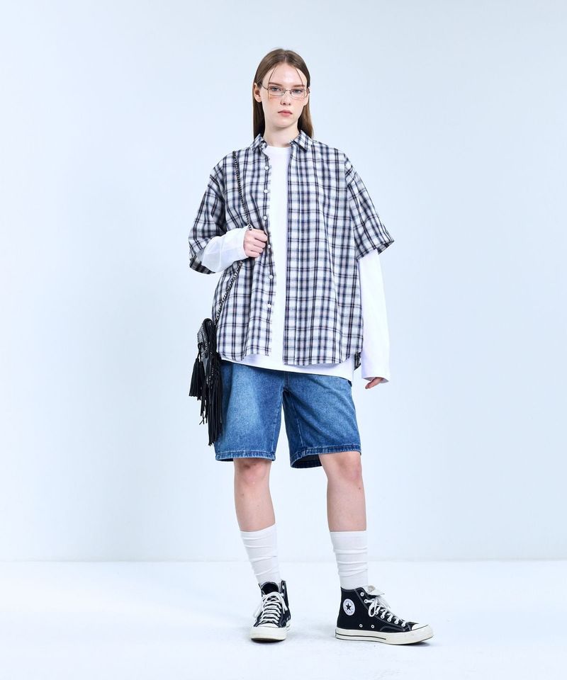 87-STAN070 Vintage Country OverFit Short-Sleeved Check Shirt
